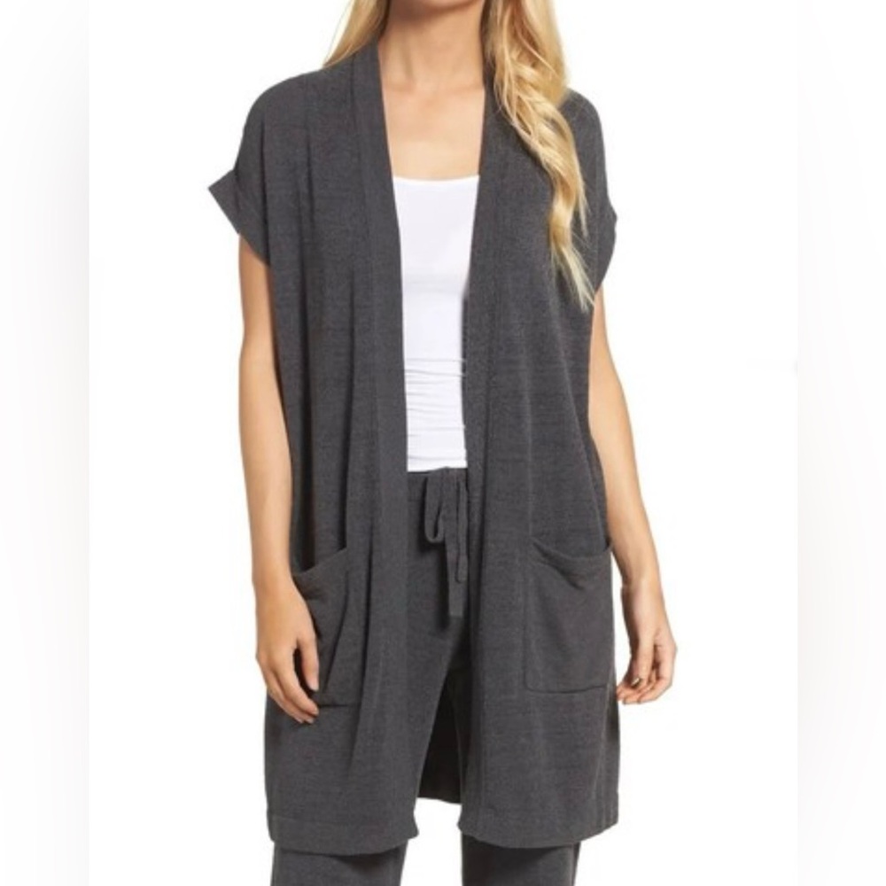 Barefoot Dreams Gray Sleeveless Long Cardigan, Medium